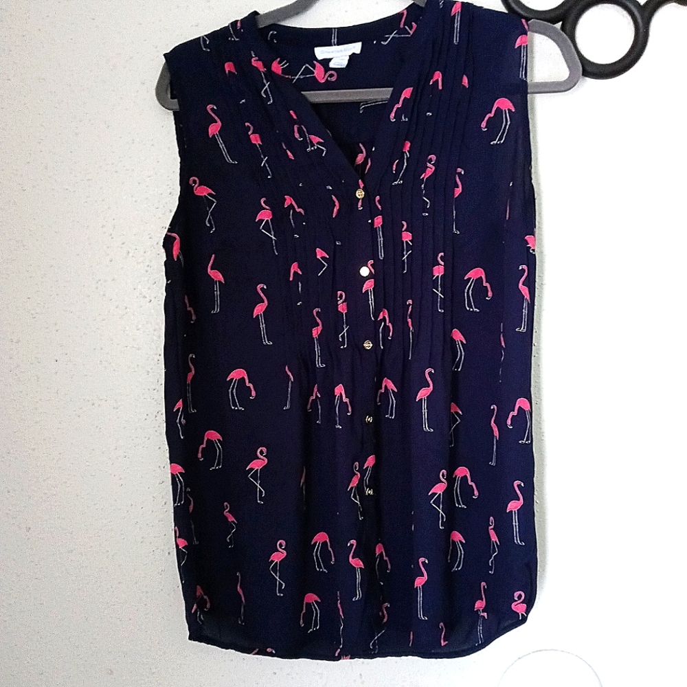 Charter Club Flamingo print Navy Blouse (M)